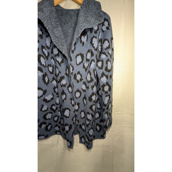 Denim & Co. Womens Jacquard Long-Sleeve Open-Front Cardigan XL Blue Animal Print - Picture 3 of 7